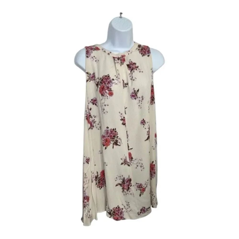 Free People Tunic Women Size XS Tree Swing Beige Purple Floral Rank Top Boho